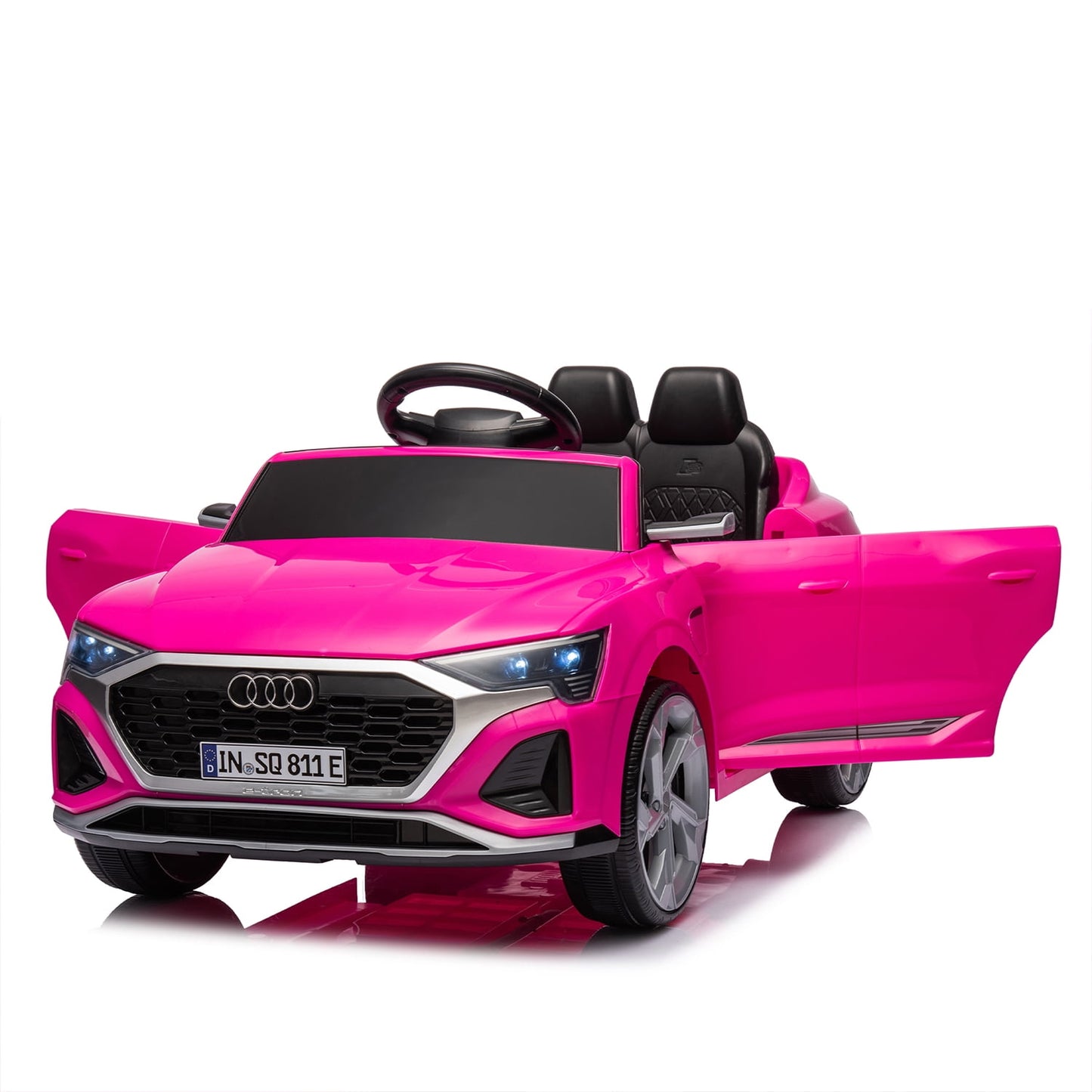 Track 7 Licensed Audi SQ8 Ride on Car with Remote Control, 12V Electric Car for Kids Age 3+, Music, Hanging Start, Speed Adjustment, LED Lights, Suspension, Power Display, Pink