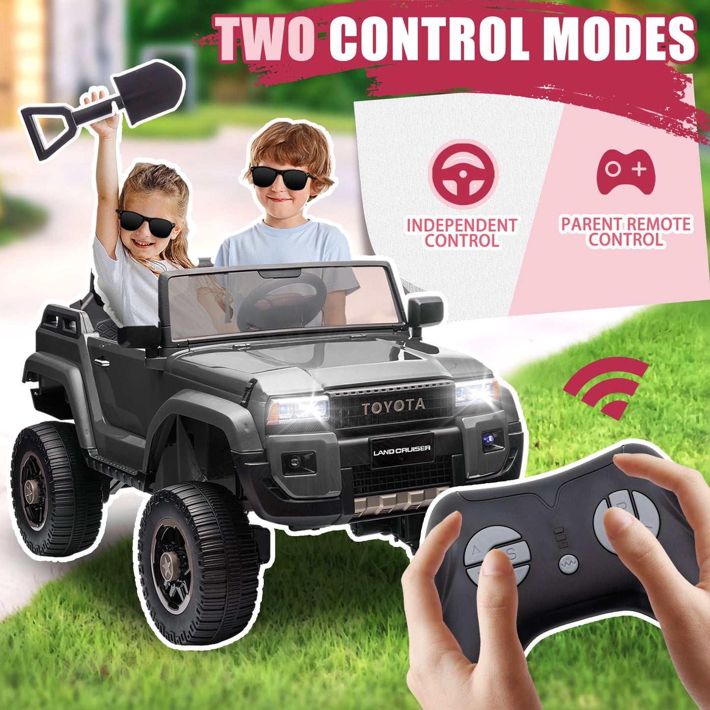 Track 7 24V Ride on Car, Licensed Toyota LC 250 Electric Car for Boys Girls, Ride on Truck with Music, Bluetooth, Storage Space, Remote Control, Electric Pickup Vehicle, White