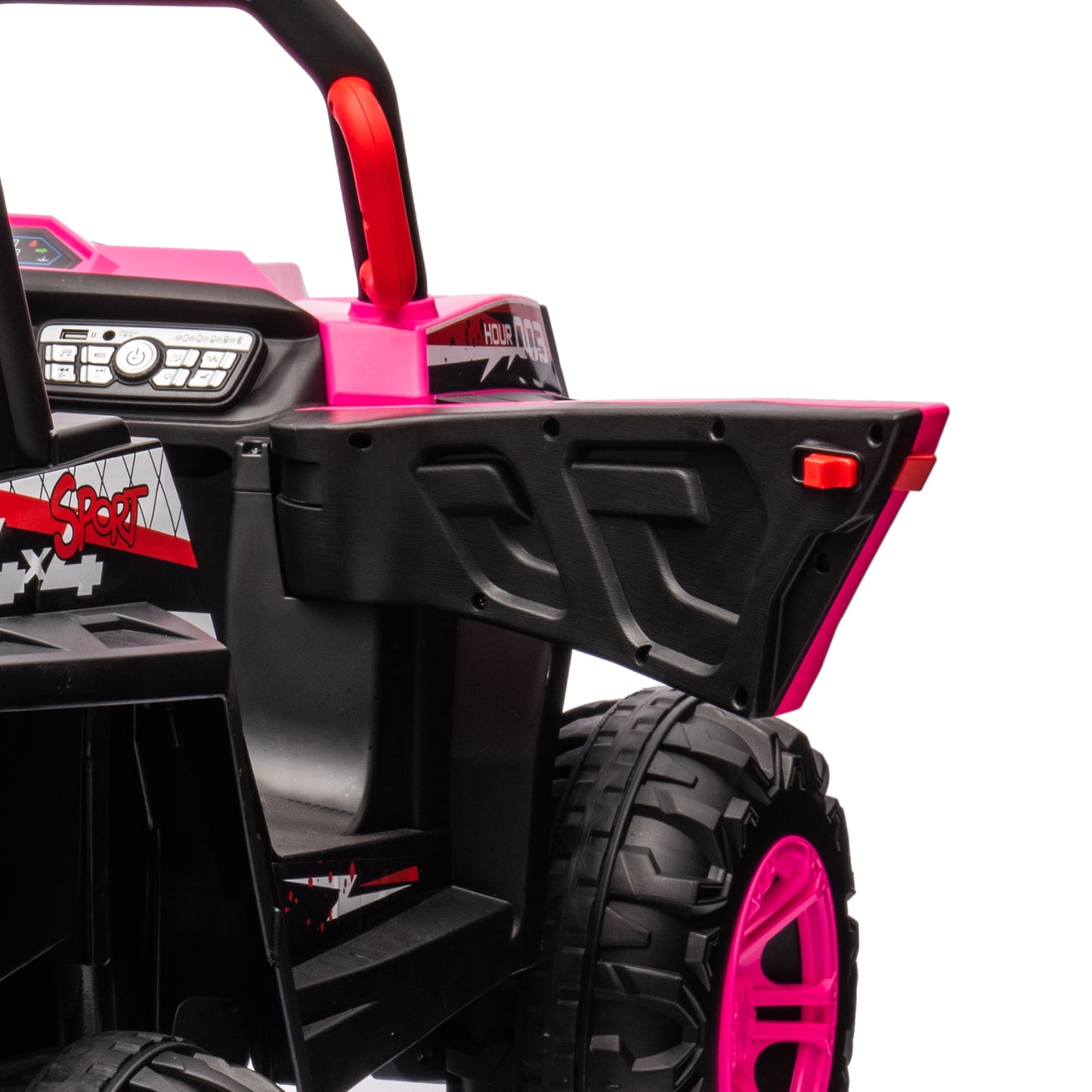 Track 7 Kids Ride on UTV, 12V 2- Seater Ride on Car with Remote Control, Music, Spring Suspension, Leather Seat, Off-Road UTV for Kids Age 3+, Pink