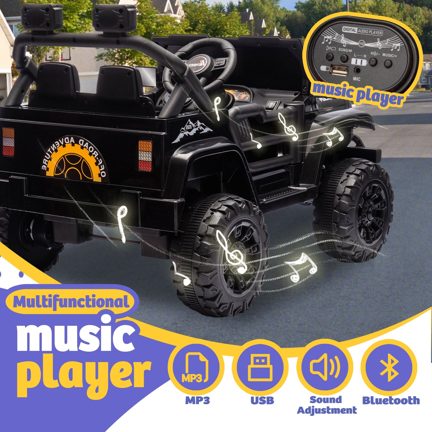 Track 7 Kids Ride on Truck, 12V Ride on Car with Remote Control, Kids Electric Car, Bluetooth, LED Lights, MP3, White