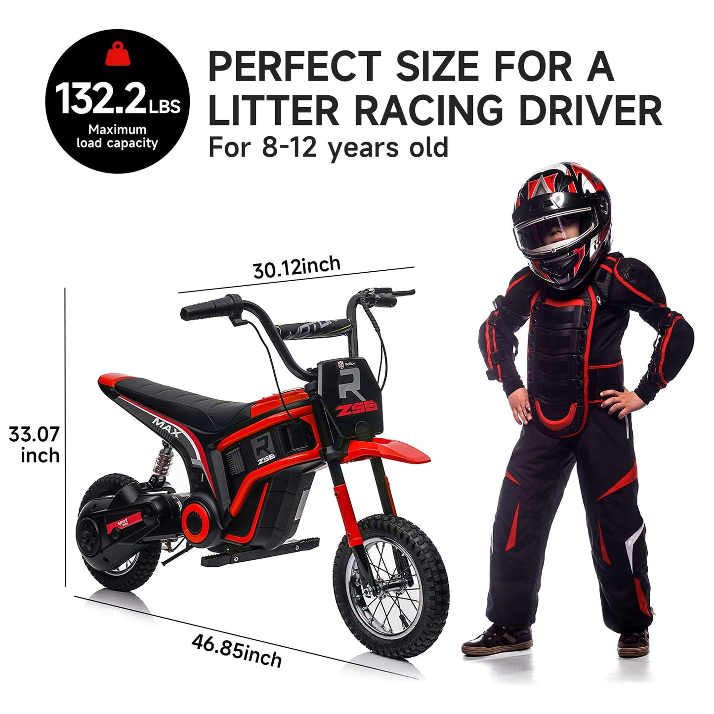 Track 7 24V Electric Dirt Bike, 350W Ride on Motorcycle with Twist Grip Throttle, Hand-Operated Dual Brakes, Leather Seat, Speed Up to 14.29 MPH, for Age 8-12, Red