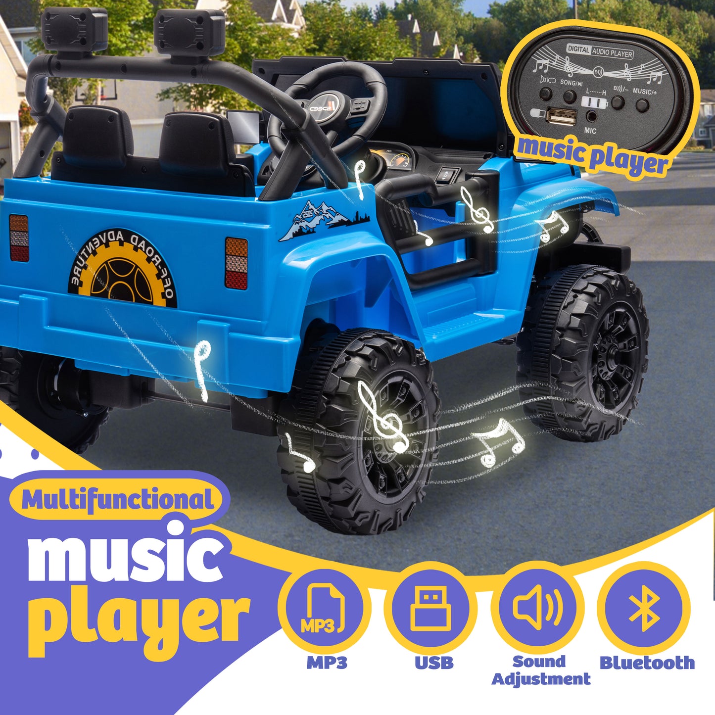 Track 7 Kids Ride on Truck, 12V Ride on Car with Remote Control, Kids Electric Car, Bluetooth, LED Lights, MP3, White