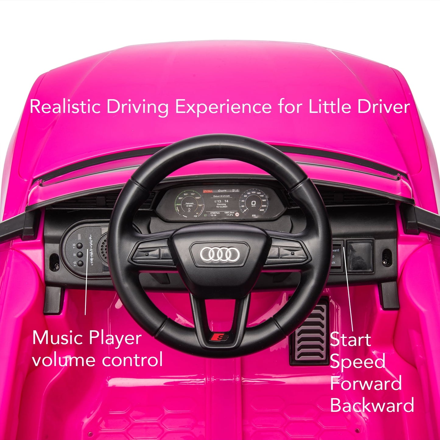 Track 7 Licensed Audi SQ8 Ride on Car with Remote Control, 12V Electric Car for Kids Age 3+, Music, Hanging Start, Speed Adjustment, LED Lights, Suspension, Power Display, Pink