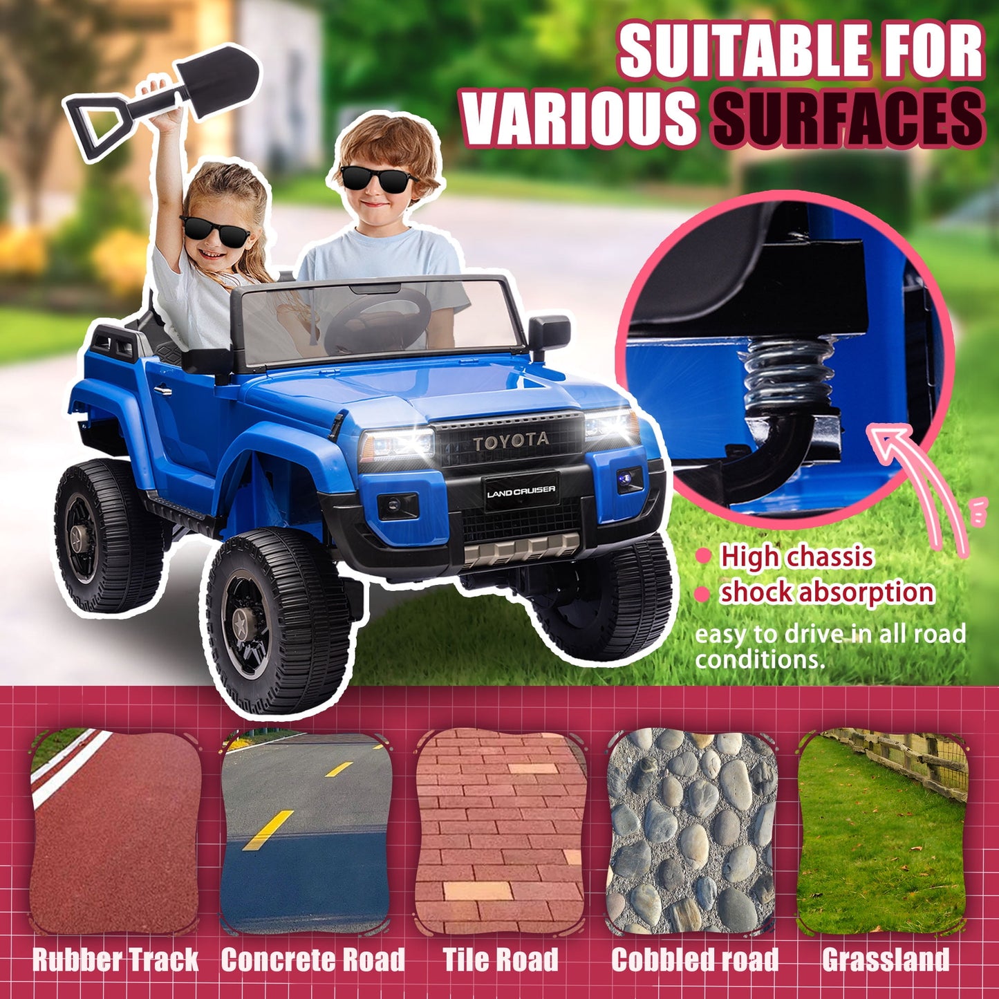 Track 7 24V Ride on Car, Licensed Toyota LC 250 Electric Car for Boys Girls, Ride on Truck with Music, Bluetooth, Storage Space, Remote Control, Electric Pickup Vehicle, White