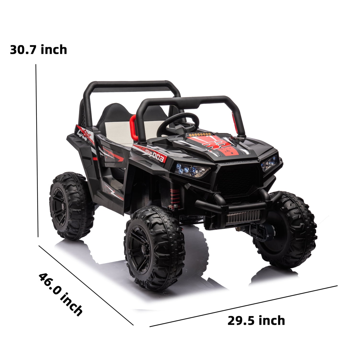 Track 7 Kids Ride on UTV, 12 V 2- Seater Ride on Car with Remote Control, Music, Spring Suspension, Leather Seat, Off-Road UTV for Kids Age 3+, Black