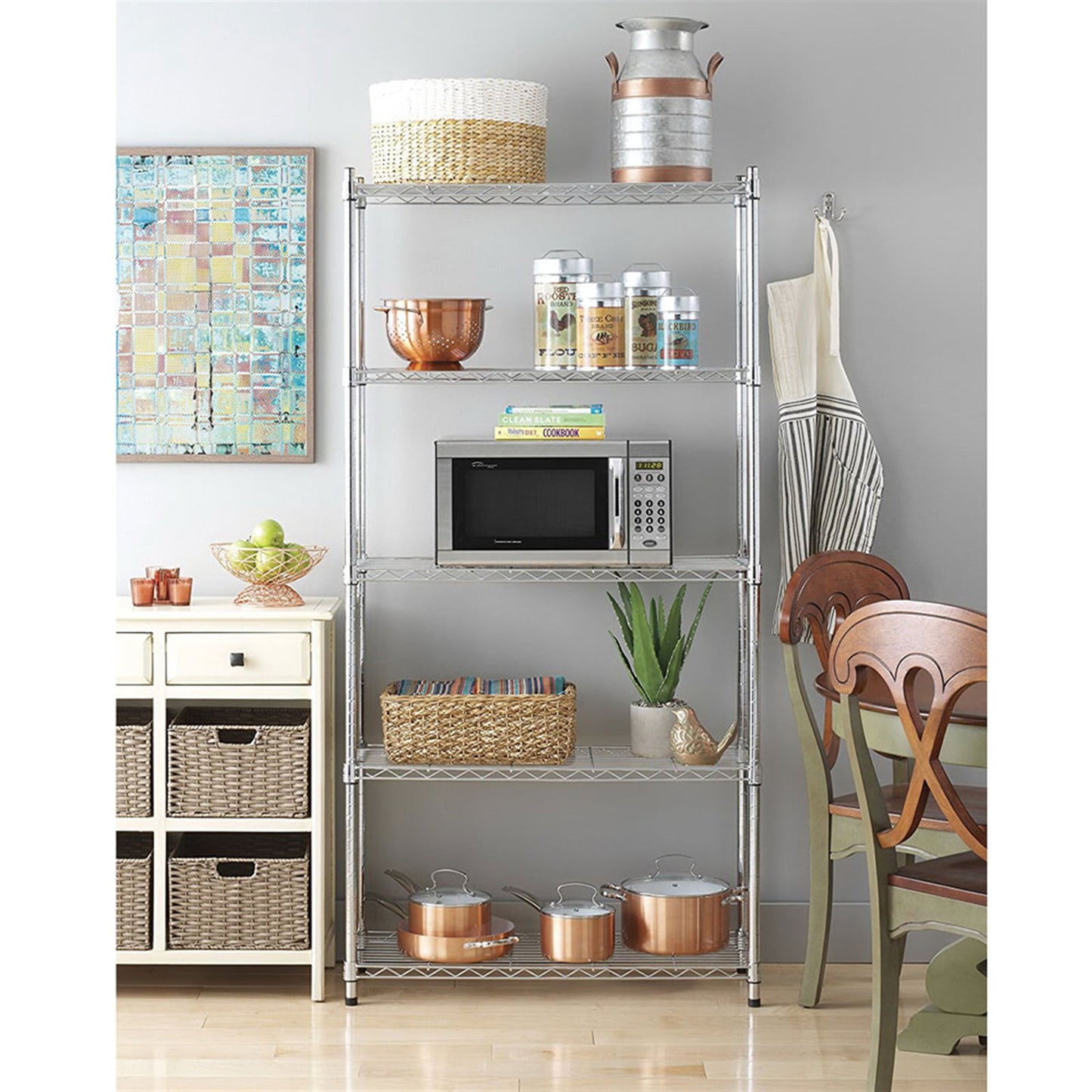 COOKCOK 5 Tire Wire Shelving Unit, 35.4" x 13.8"x 71" Heavy Duty Storage Shelving Unit, Height Adjustable Rolling Metal Shelf for Restaurant Garage Pantry Kitchen, 550lbs Capcity, Silver