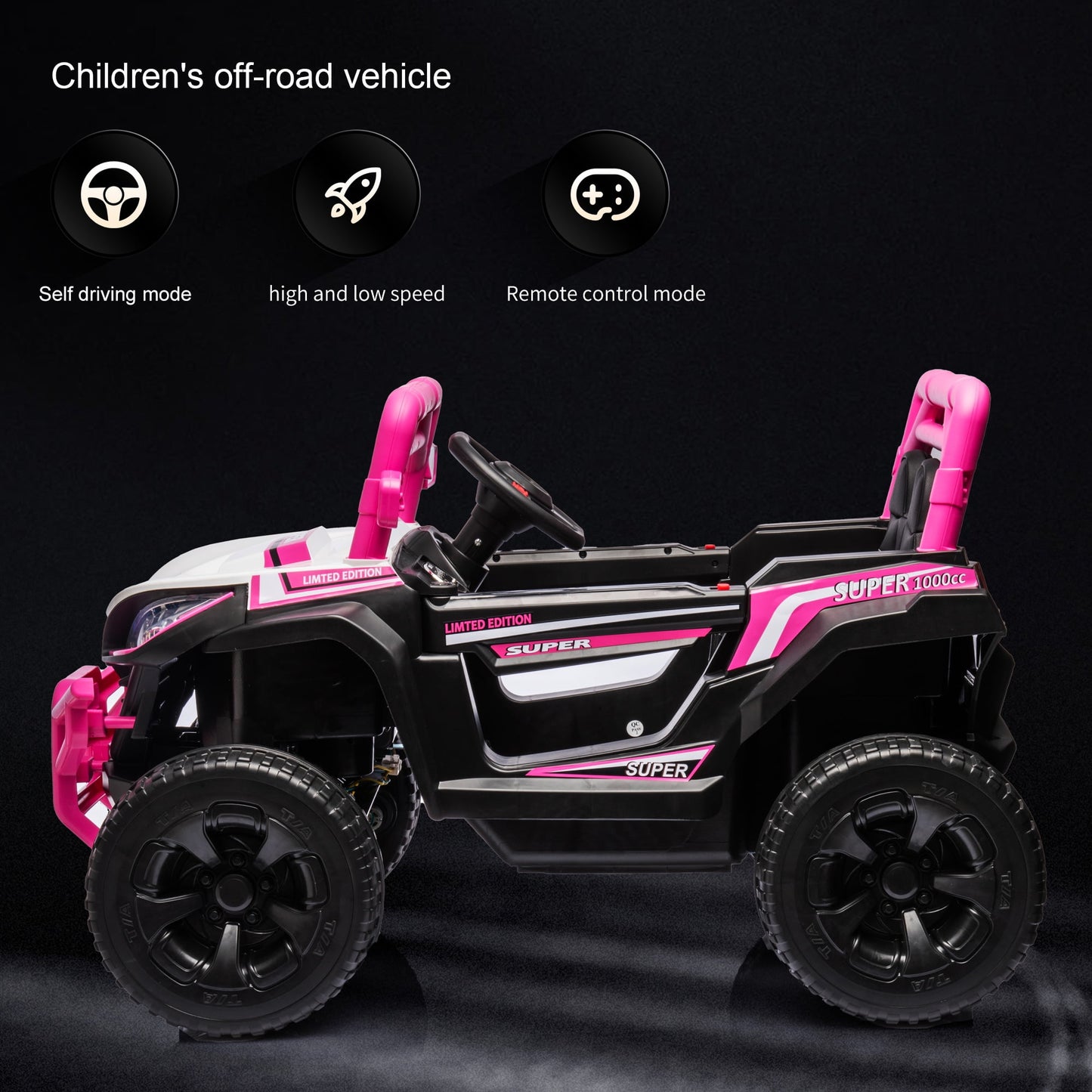 Track 7 Kids Ride on UTV, 12V Ride on Car w/Remote Control, 2-Seater Electric Car, Music ,Pink