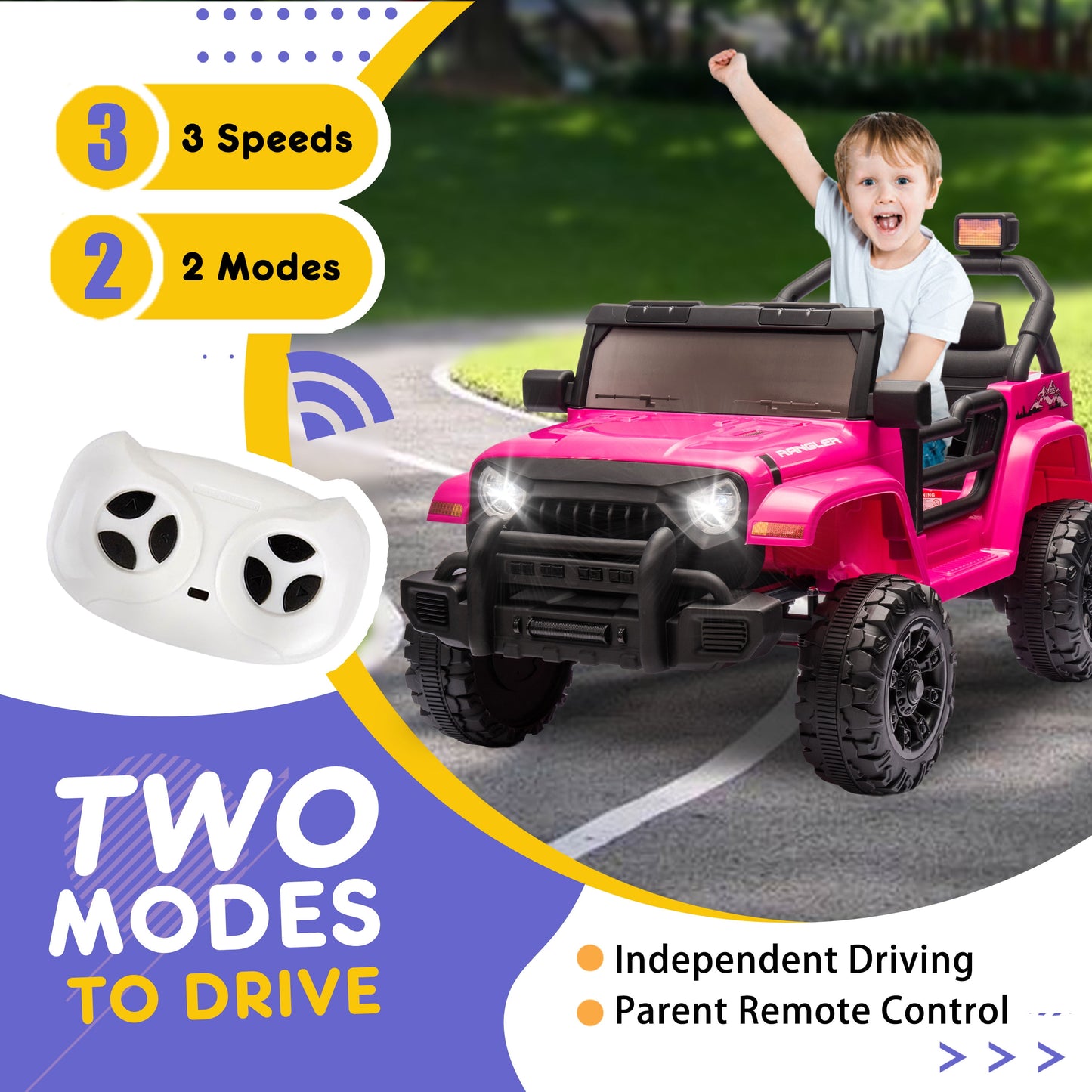 Track 7 Kids Ride on Truck, 12V Ride on Car with Remote Control, Kids Electric Car, Bluetooth, LED Lights, MP3, White