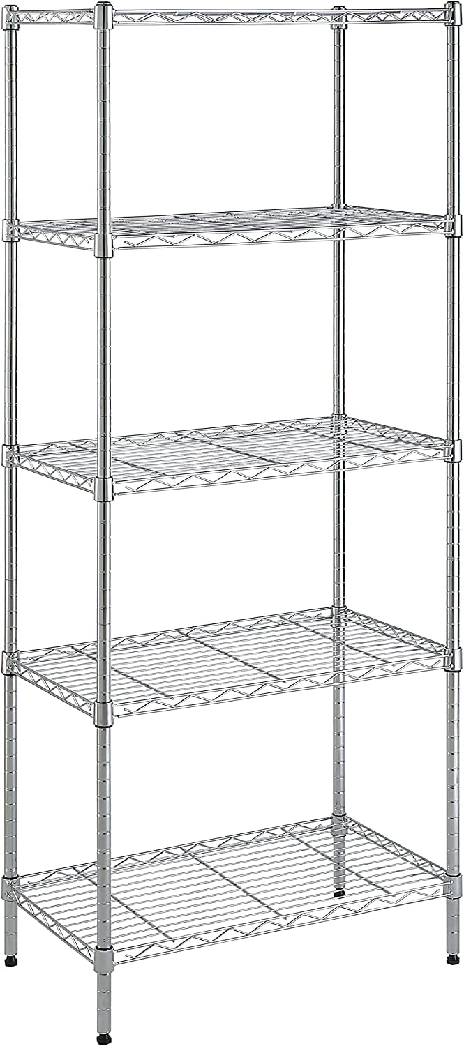 COOKCOK 5 Tire Wire Shelving Unit, 35.4" x 13.8"x 71" Heavy Duty Storage Shelving Unit, Height Adjustable Rolling Metal Shelf for Restaurant Garage Pantry Kitchen, 550lbs Capcity, Silver