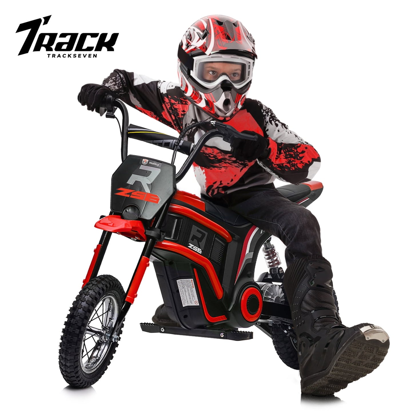 Track 7 24V Electric Dirt Bike, 350W Ride on Motorcycle with Twist Grip Throttle, Hand-Operated Dual Brakes, Leather Seat, Speed Up to 14.29 MPH, for Age 8-12, Red