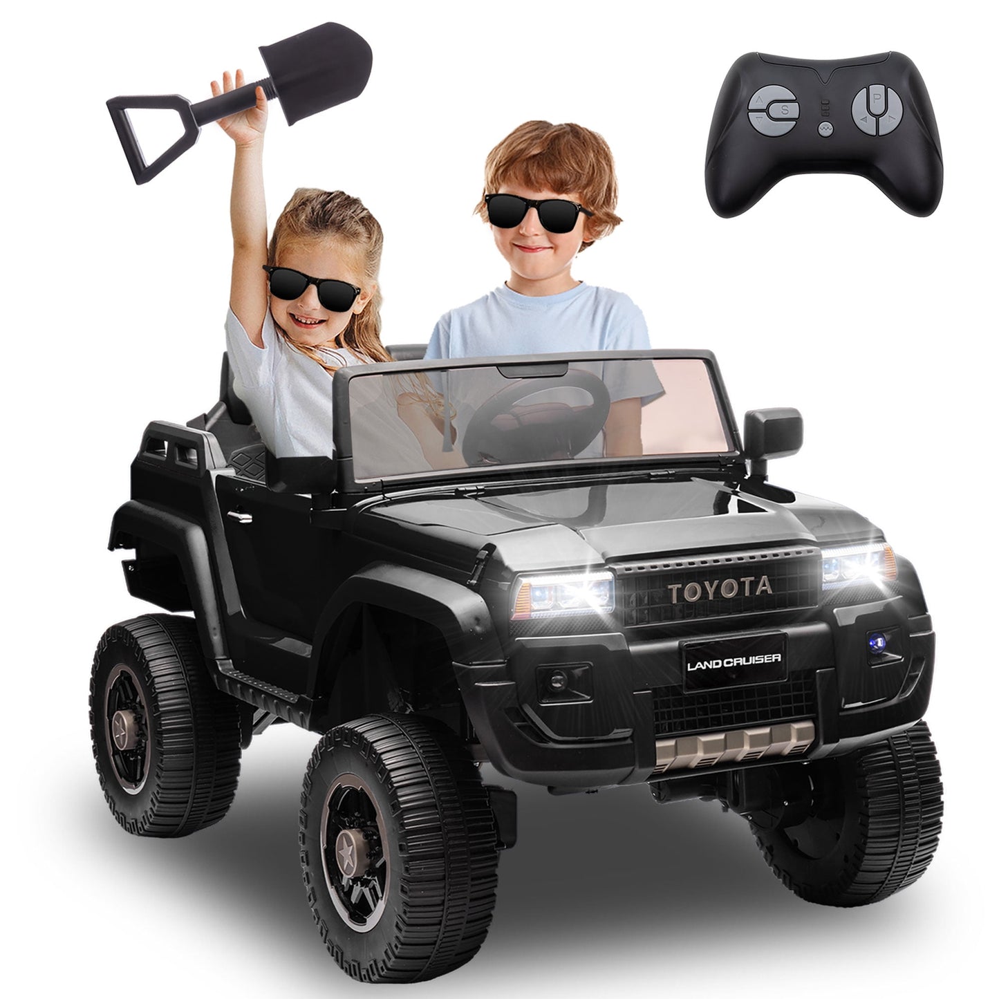 Track 7 24V Ride on Car, Licensed Toyota LC 250 Electric Car for Boys Girls, Ride on Truck with Music, Bluetooth, Storage Space, Remote Control, Electric Pickup Vehicle, White