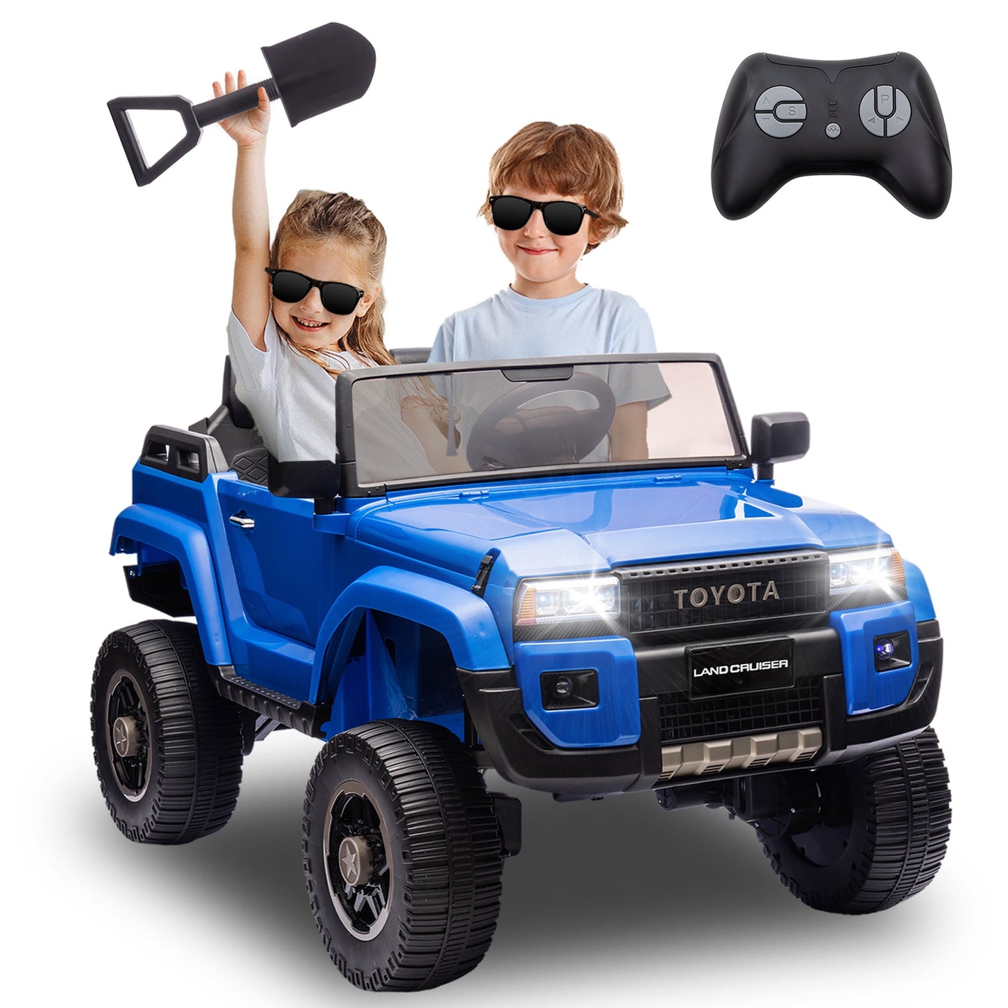 Track 7 24V Ride on Car, Licensed Toyota LC 250 Electric Car for Boys Girls, Ride on Truck with Music, Bluetooth, Storage Space, Remote Control, Electric Pickup Vehicle, White