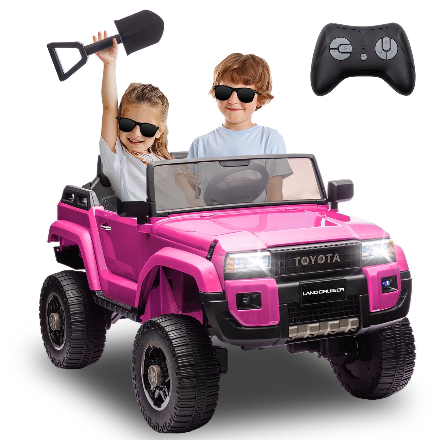 Track 7 24V Ride on Car, Licensed Toyota LC 250 Electric Car for Boys Girls, Ride on Truck with Music, Bluetooth, Storage Space, Remote Control, Electric Pickup Vehicle, White