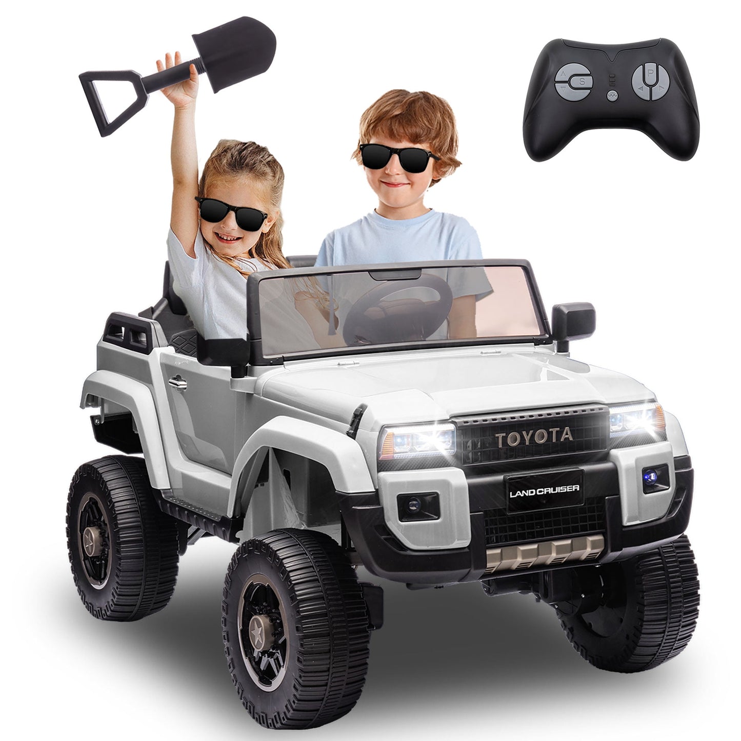 Track 7 24V Ride on Car, Licensed Toyota LC 250 Electric Car for Boys Girls, Ride on Truck with Music, Bluetooth, Storage Space, Remote Control, Electric Pickup Vehicle, White