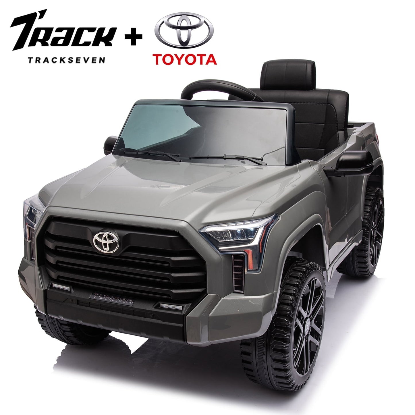 Track 7 Kids Ride on Car, 12V Licensed Toyota Tundra Pickup Electric Car with Remote Control, Music, LED Lights, Toyota Electric Vehicle Toy, Grey