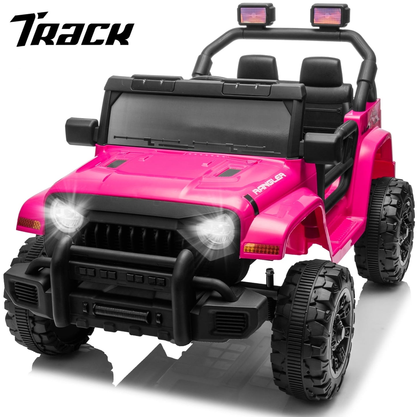 Track 7 Kids Ride on Truck, 12V Ride on Car with Remote Control, Kids Electric Car, Bluetooth, LED Lights, MP3, White