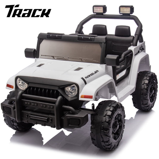 Track 7 Kids Ride on Truck, 12V Ride on Car with Remote Control, Kids Electric Car, Bluetooth, LED Lights, MP3, White