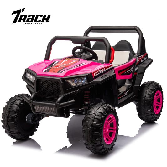 Track 7 Kids Ride on UTV, 12V 2- Seater Ride on Car with Remote Control, Music, Spring Suspension, Leather Seat, Off-Road UTV for Kids Age 3+, Pink