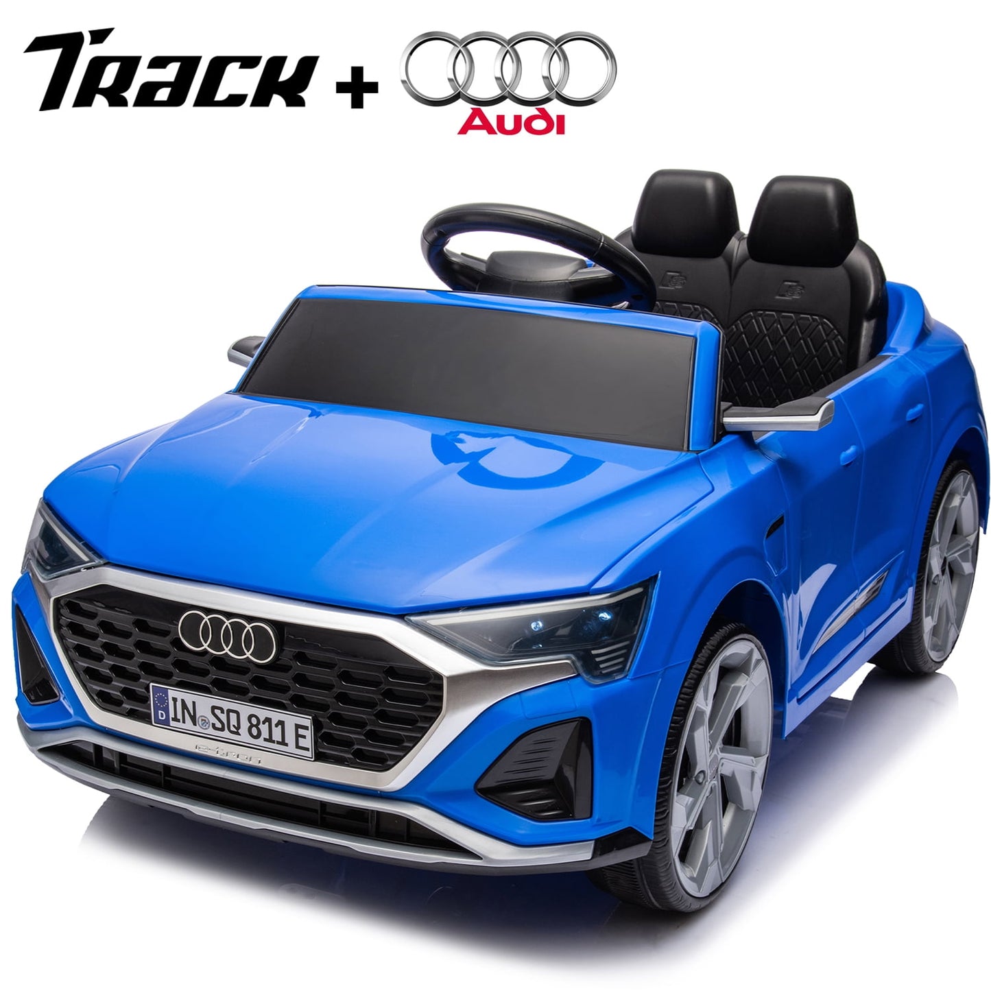 Track 7 Licensed Audi SQ8 Ride on Car with Remote Control, 12V Electric Car for Kids Age 3+, Music, Hanging Start, Speed Adjustment, LED Lights, Suspension, Power Display, Black