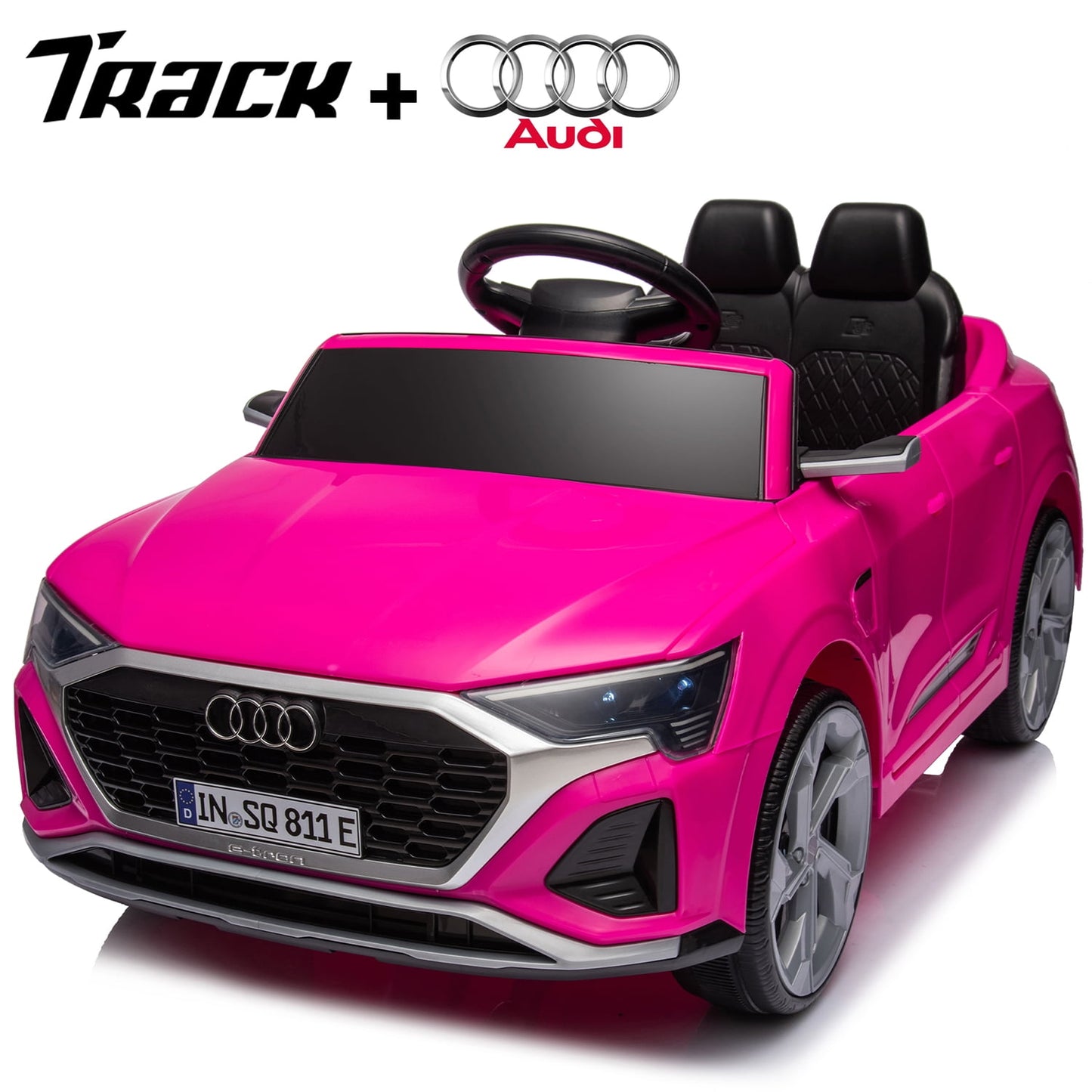 Track 7 Licensed Audi SQ8 Ride on Car with Remote Control, 12V Electric Car for Kids Age 3+, Music, Hanging Start, Speed Adjustment, LED Lights, Suspension, Power Display, Black