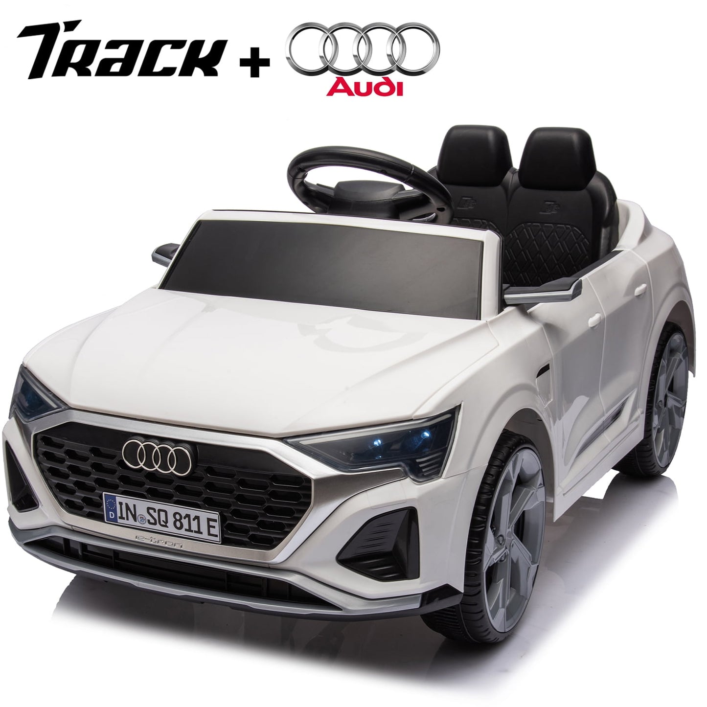 Track 7 Licensed Audi SQ8 Ride on Car with Remote Control, 12V Electric Car for Kids Age 3+, Music, Hanging Start, Speed Adjustment, LED Lights, Suspension, Power Display, Black