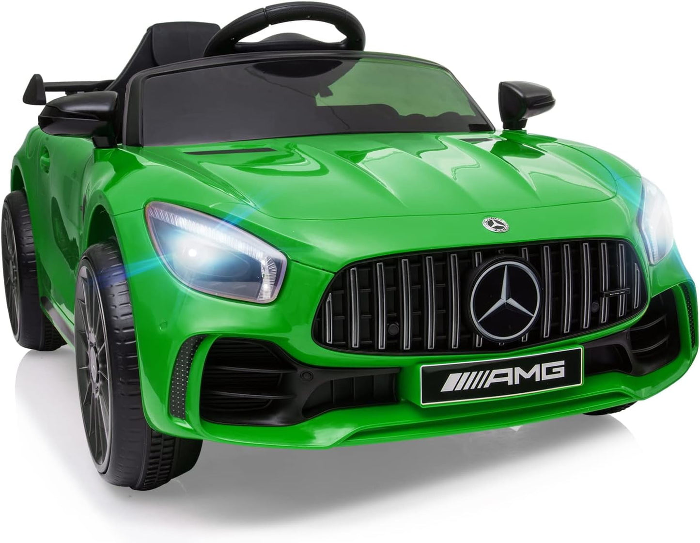 Track 7 Ride on Car with Remote Control, Licensed Benz Electric Car for Kids, 12V Electric Vehicles with AUX/FM/USB, LED Lights, Black