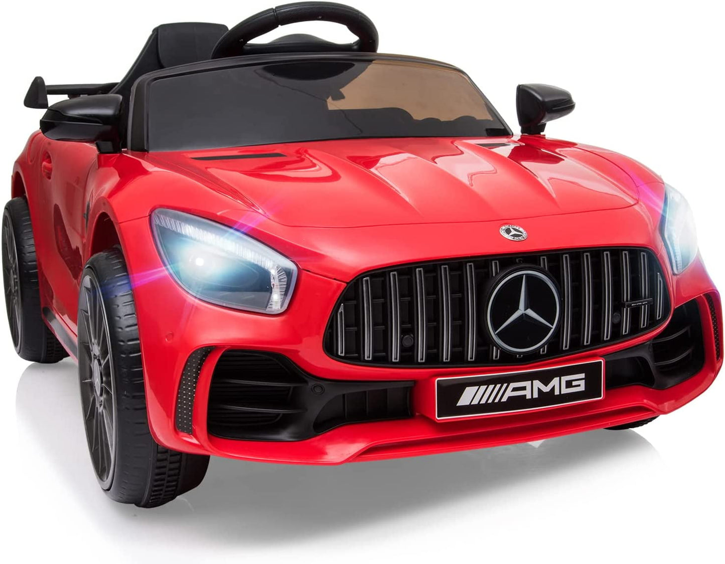 Track 7 Ride on Car with Remote Control, Licensed Benz Electric Car for Kids, 12V Electric Vehicles with AUX/FM/USB, LED Lights, Black