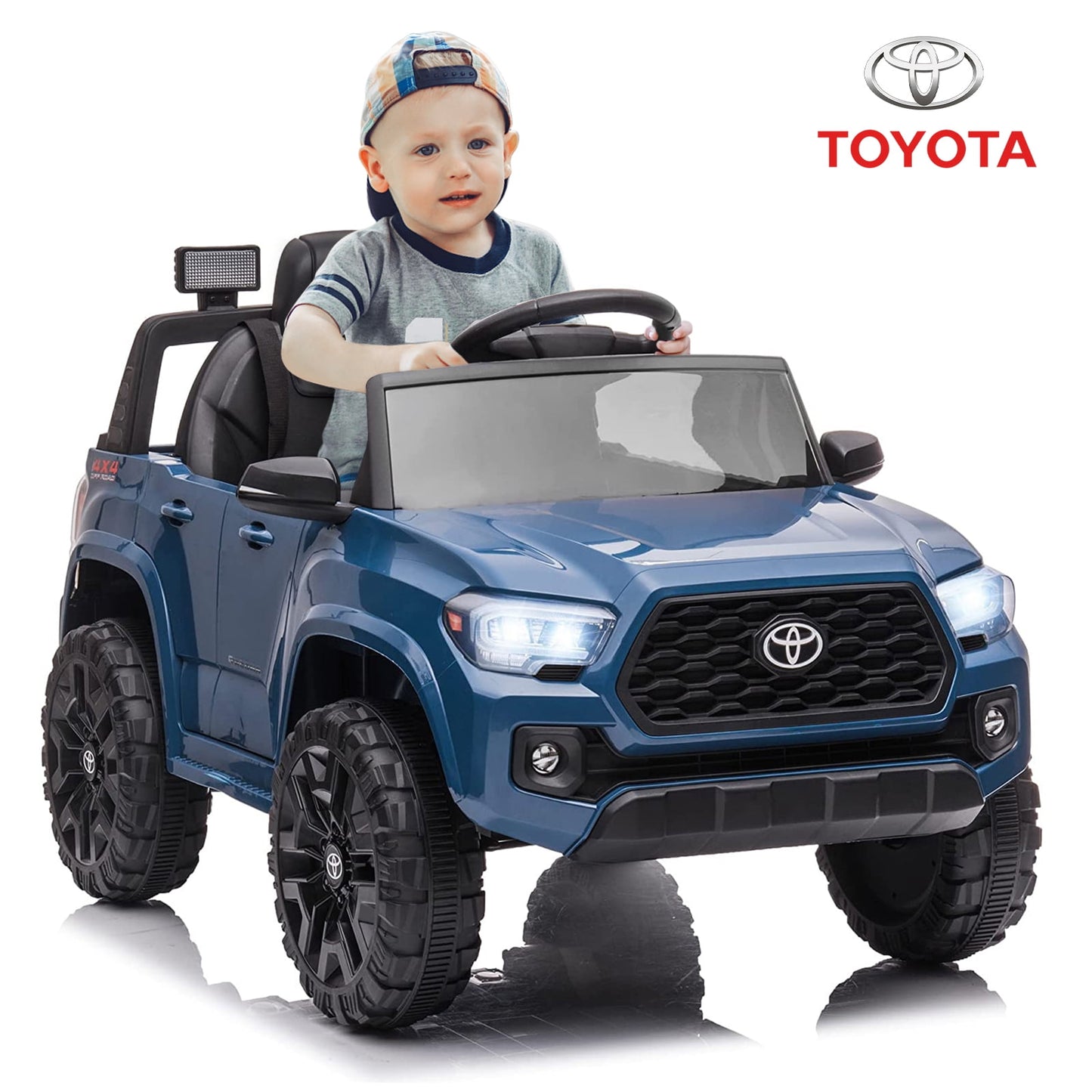 Track 7 Ride on Car with Remote Control, 12V Toyota Tacoma Electric Car for Boys Girls Age 3+, AUX/FM/USB, Storage Truck, Grey