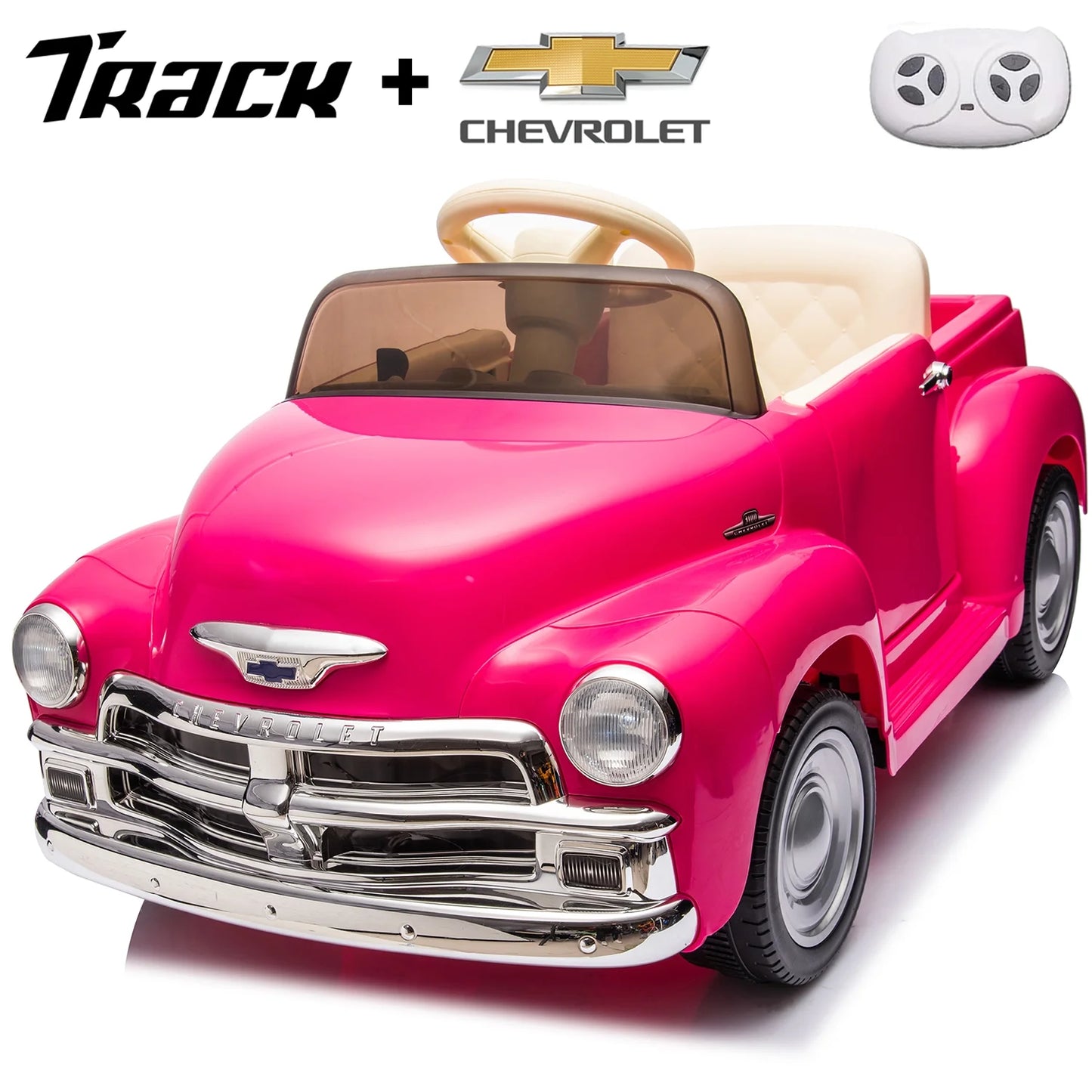 Track 7 Ride on Car with Remote Control, 12V Toyota Tacoma Electric Car for Boys Girls Age 3+, AUX/FM/USB, Storage Truck, Grey