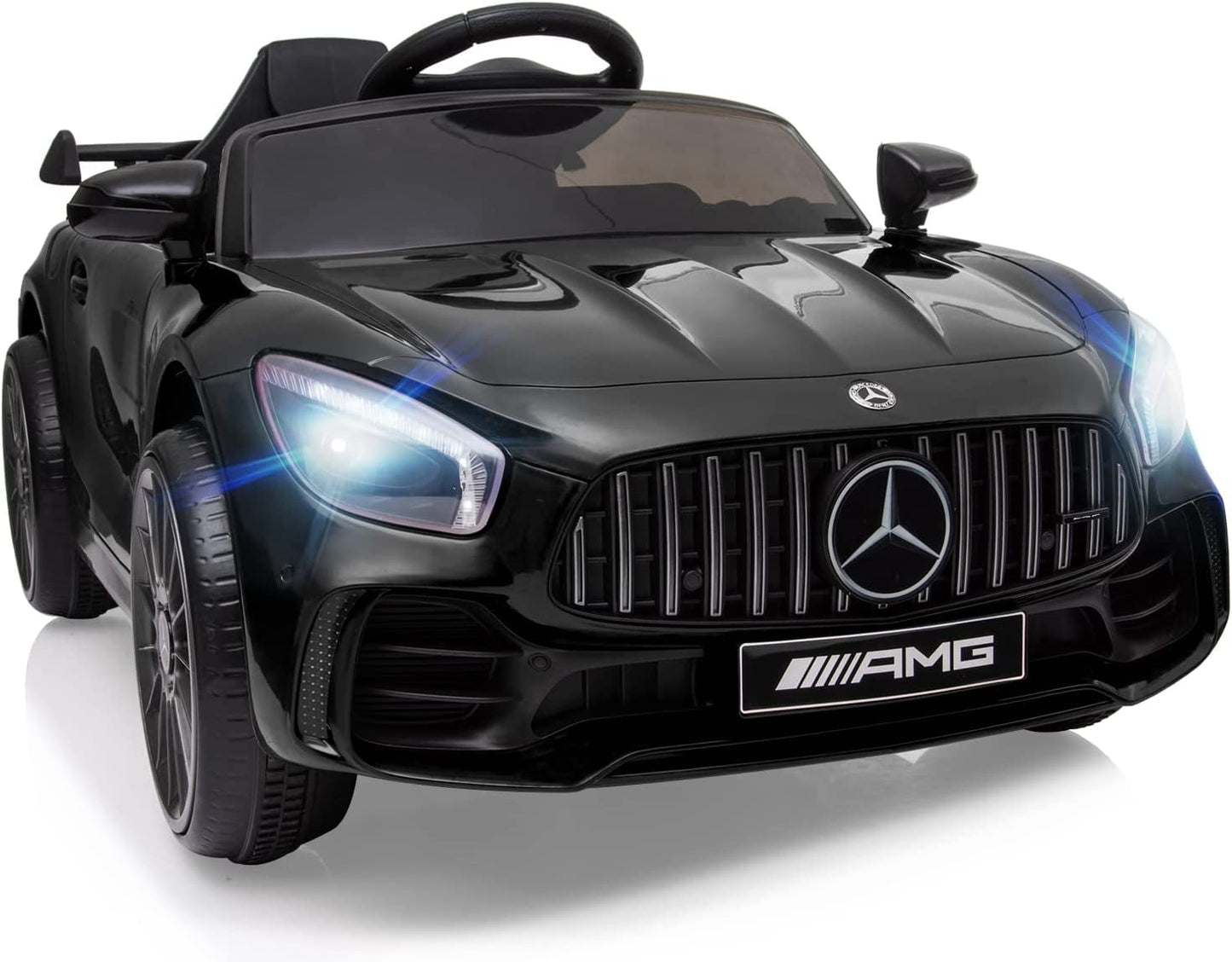 Track 7 Ride on Car with Remote Control, Licensed Benz Electric Car for Kids, 12V Electric Vehicles with AUX/FM/USB, LED Lights, Black