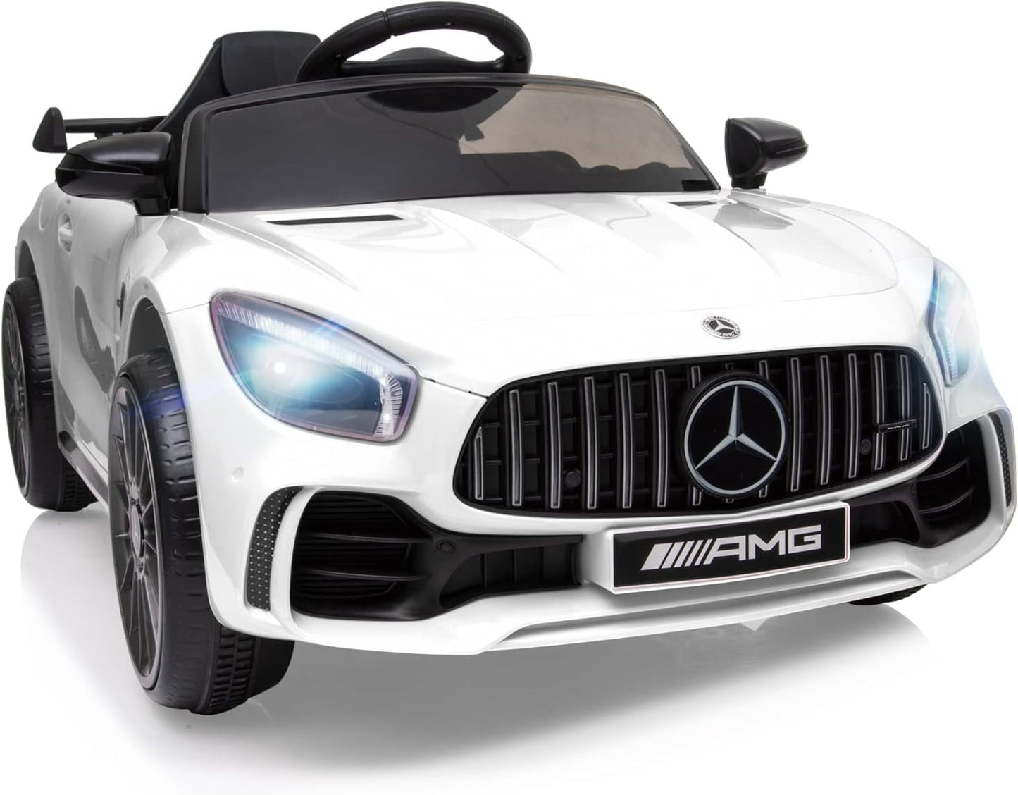 Track 7 Ride on Car with Remote Control, Licensed Benz Electric Car for Kids, 12V Electric Vehicles with AUX/FM/USB, LED Lights, Black