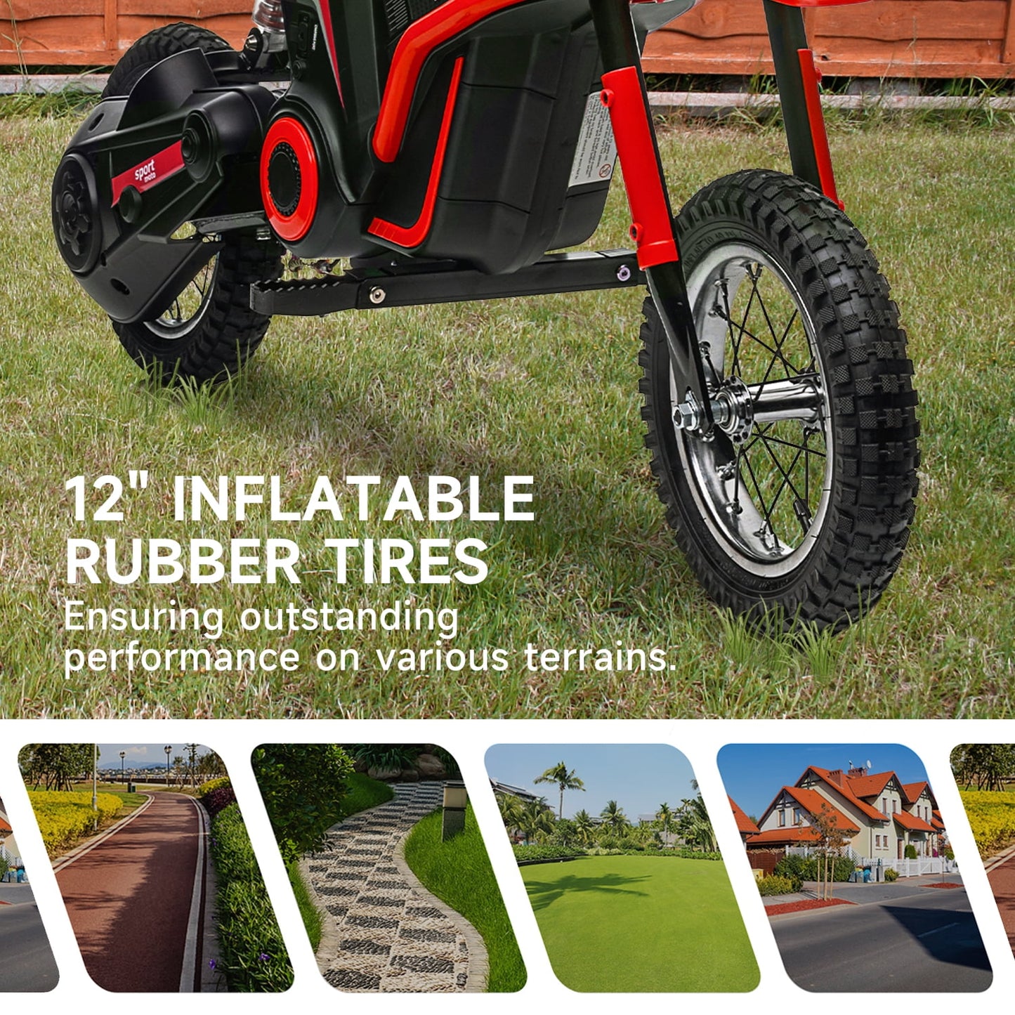 Track 7 24V Electric Dirt Bike, 350W Ride on Motorcycle with Twist Grip Throttle, Hand-Operated Dual Brakes, Leather Seat, Speed Up to 14.29 MPH, for Age 8-12, Red