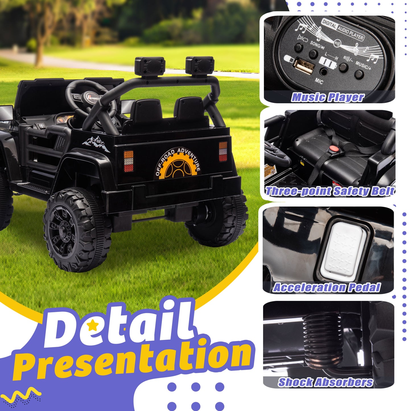 Track 7 Kids Ride on Truck, 12V Ride on Car with Remote Control, Kids Electric Car, Bluetooth, LED Lights, MP3, White