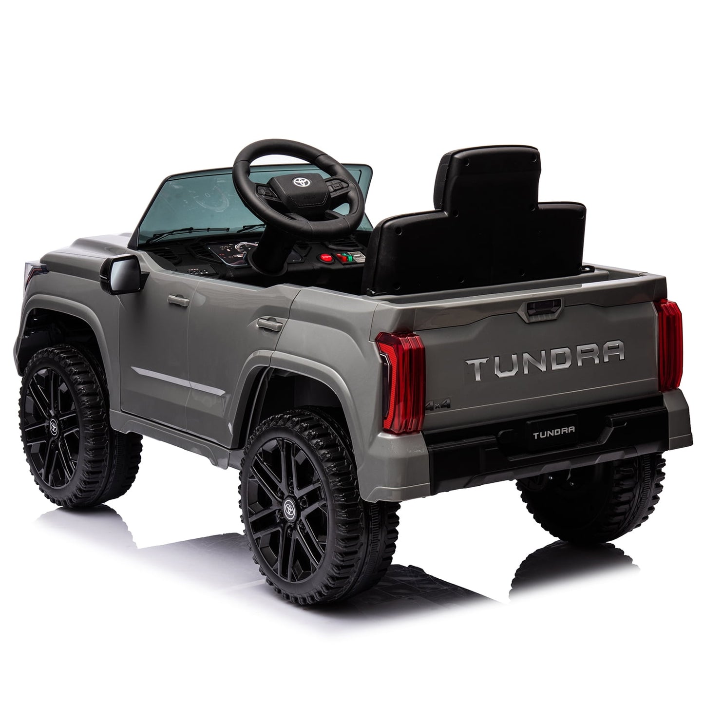 Track 7 Kids Ride on Car, 12V Licensed Toyota Tundra Pickup Electric Car with Remote Control, Music, LED Lights, Toyota Electric Vehicle Toy, Grey