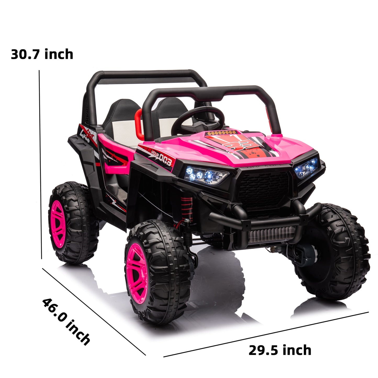 Track 7 Kids Ride on UTV, 12V 2- Seater Ride on Car with Remote Control, Music, Spring Suspension, Leather Seat, Off-Road UTV for Kids Age 3+, Pink