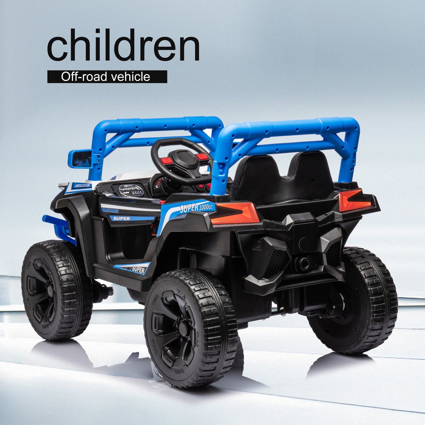 Track 7 Kids Ride on UTV, 12V Ride on Car w/Remote Control, 2-Seater Electric Car, Music, Blue