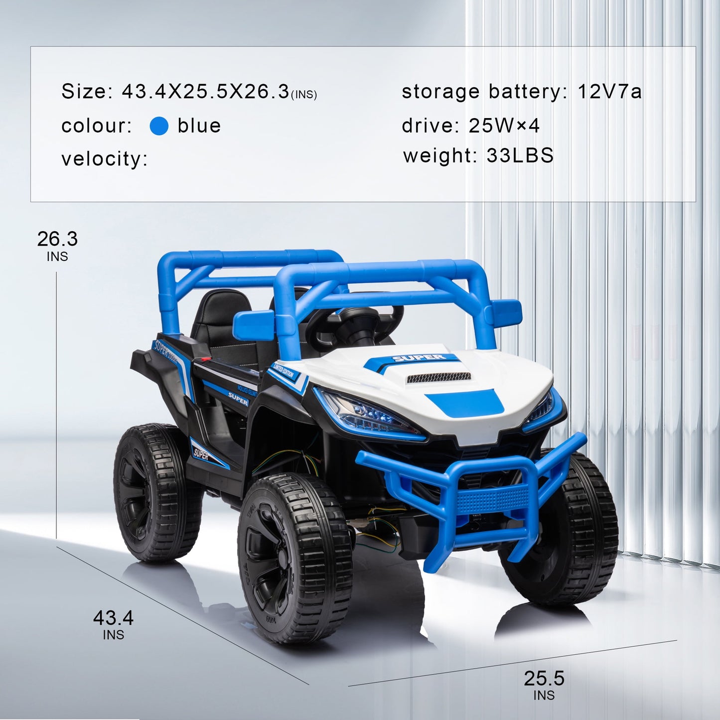 Track 7 Kids Ride on UTV, 12V Ride on Car w/Remote Control, 2-Seater Electric Car, Music, Blue