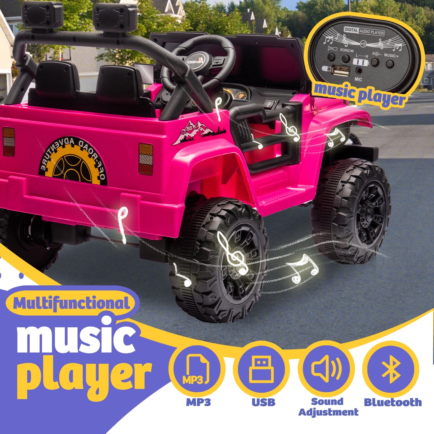 Track 7 Kids Ride on Truck, 12V Ride on Car with Remote Control, Kids Electric Car, Bluetooth, LED Lights, MP3, White